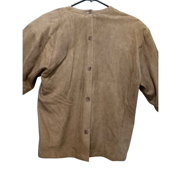 Suede Leather Skirt Jacket Suit Womens 6 Brown Tan Midi Long Sleeves Vintage 90s - Picture 6 of 16